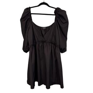 ASOS In The Style x Lorna Luxe Mini Smock Dress 20 Black Wrap V-Neck Puff Sleeve